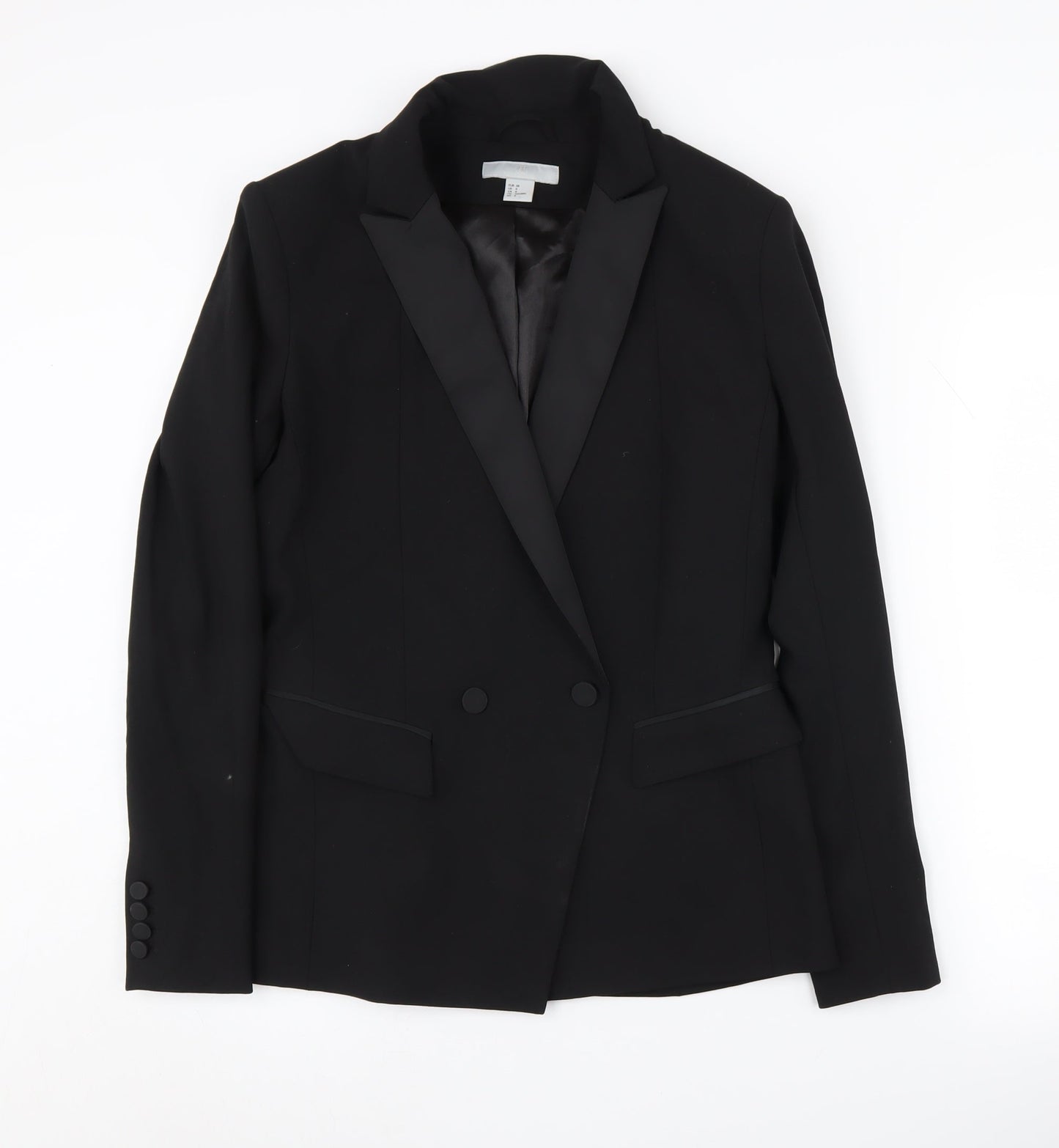 H&M Women's Black Double-Breasted Suit Jacket, Size 10