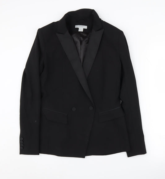 H&M Women's Black Double-Breasted Suit Jacket, Size 10