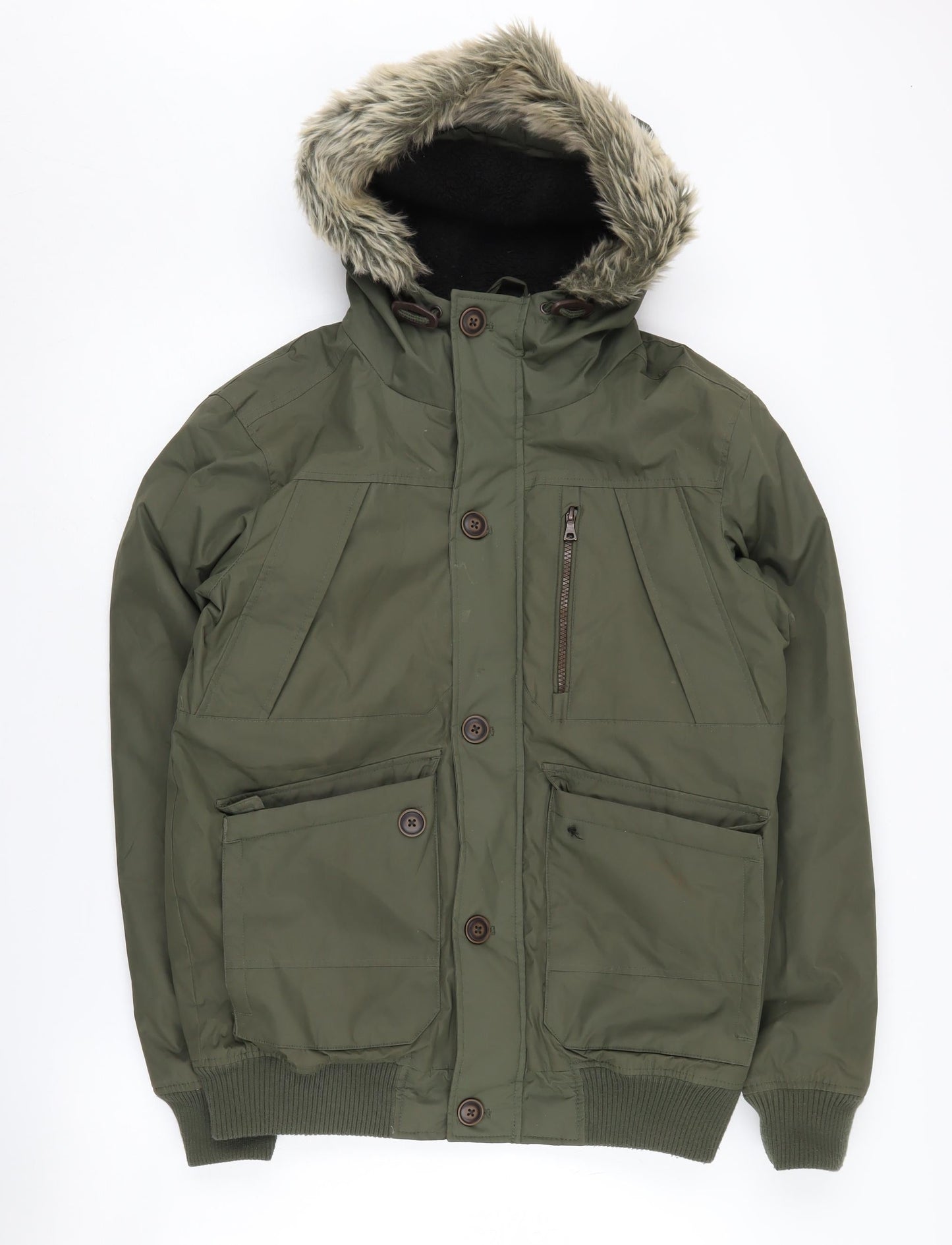Mens UK Size S Industrialize Green Parka Coat