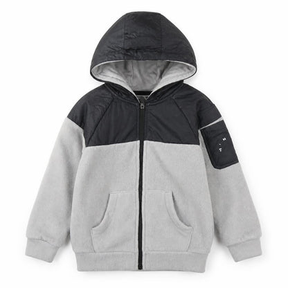 Front view of URBN-DEPT boys’ black grey fleece jacket, size 6, years