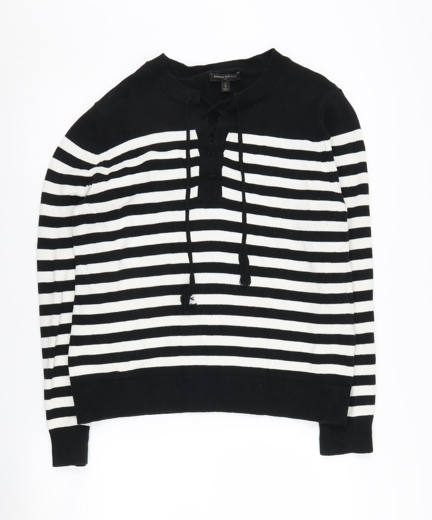 Banana Republic Women's Black Striped Knit Jumper L