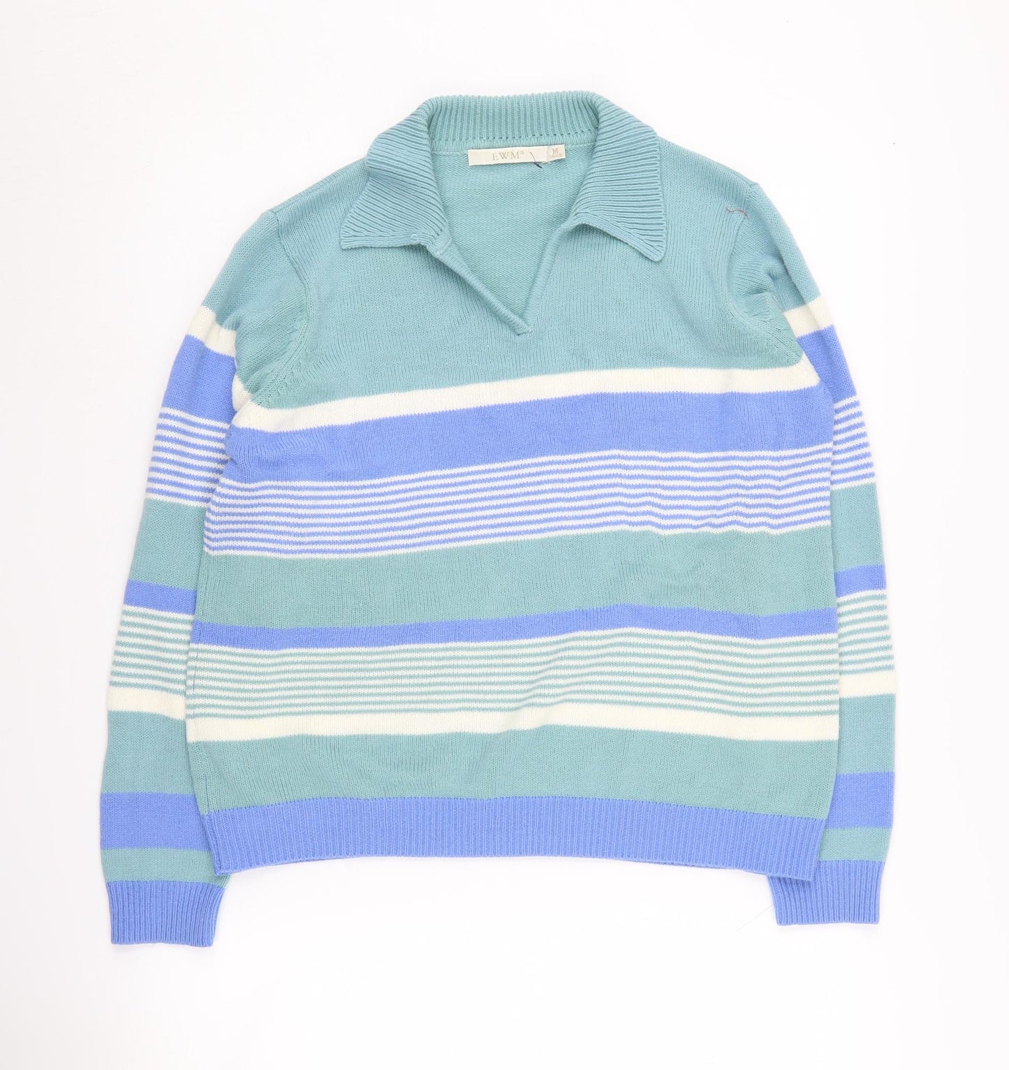 EWM Women's Blue Multicoloured Striped Jumper M