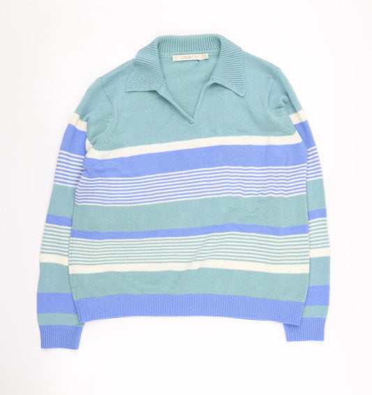 EWM Women's Blue Multicoloured Striped Jumper M