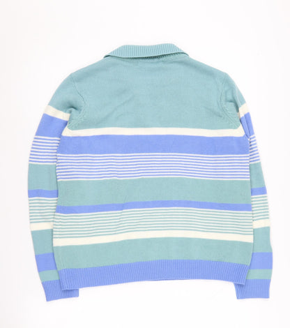 EWM Women's Blue Multicoloured Striped Jumper M