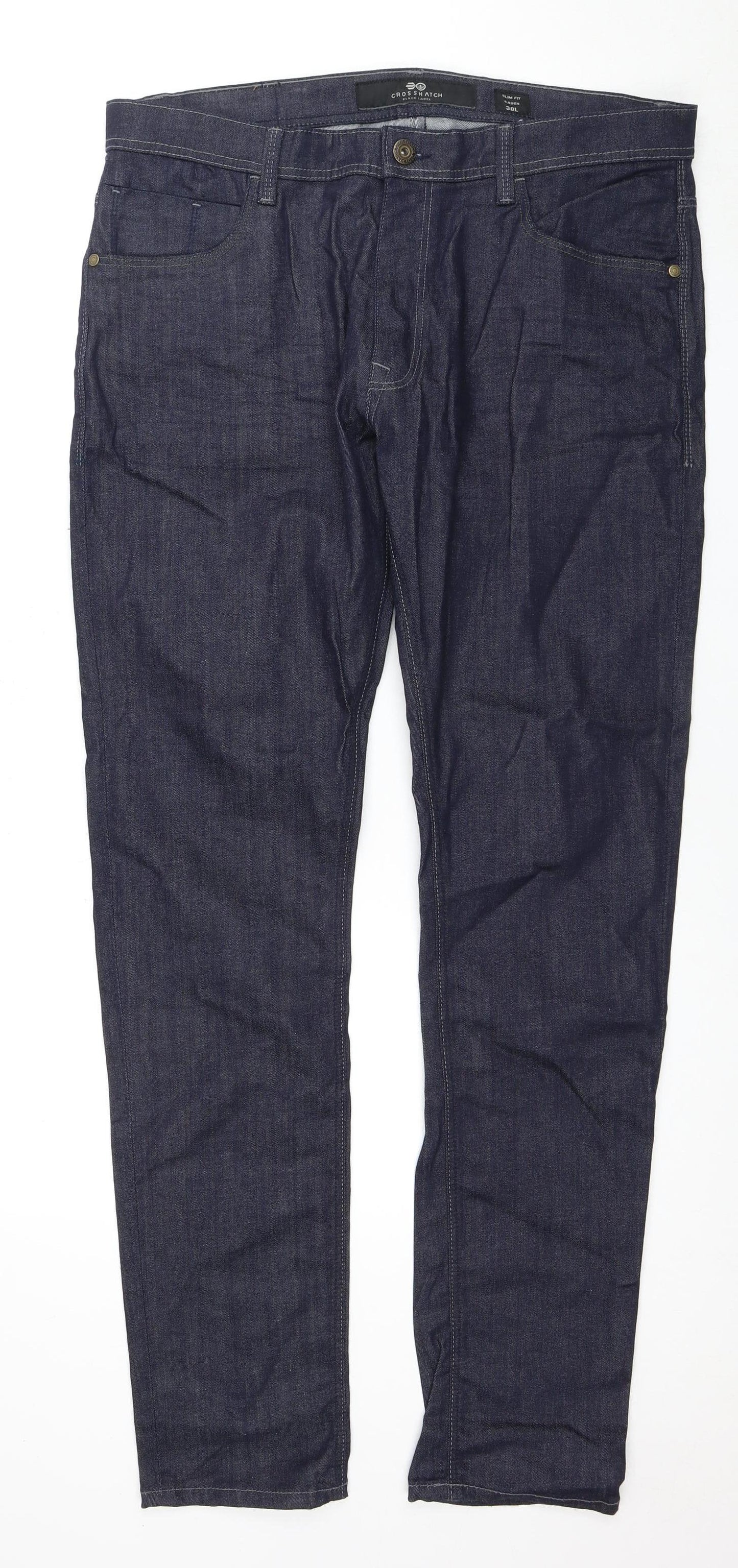 Crosshatch Men's Blue Straight Jeans 38L Regular Fit