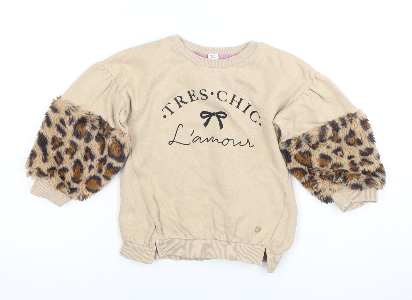 River Island Girls Beige Animal Print Pullover Hoodie 3 Years