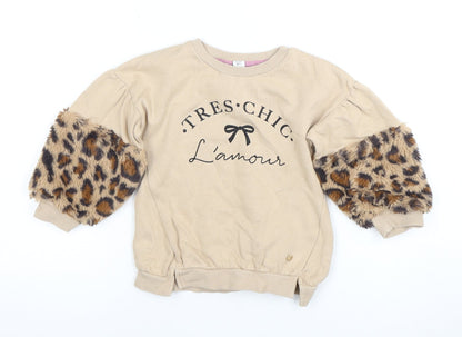 River Island Girls Beige Animal Print Pullover Hoodie 3 Years