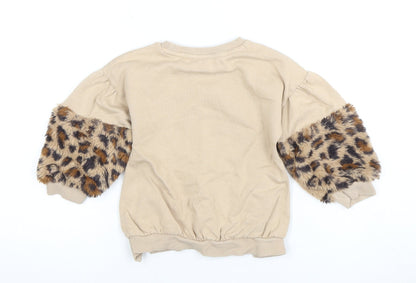 River Island Girls Beige Animal Print Pullover Hoodie 3 Years