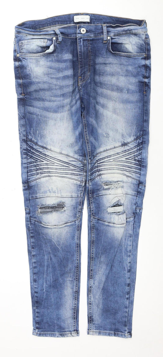 Zara Men's Blue Distressed Straight Jeans Size 36