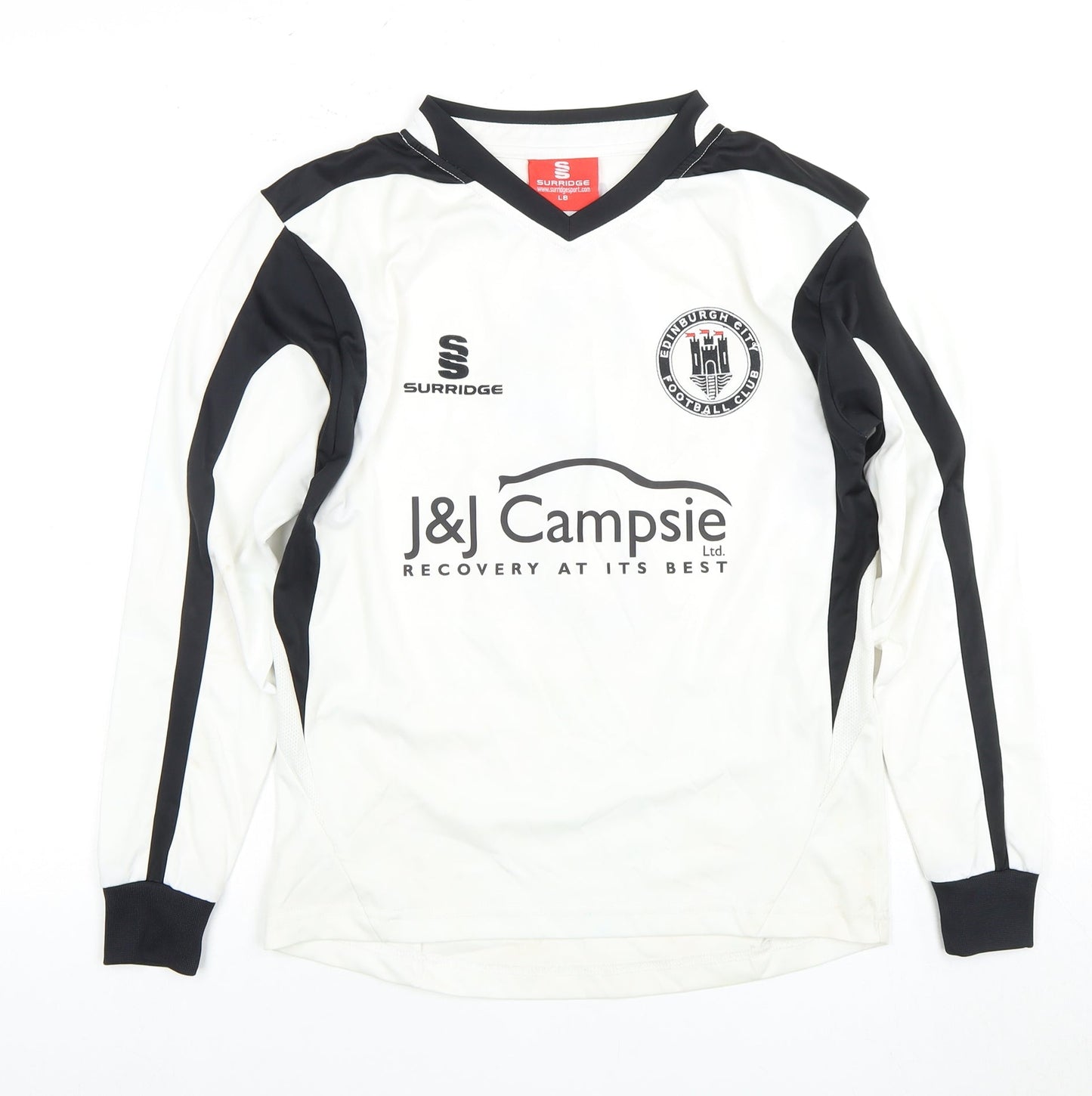 Surridge Boys Football Jersey White Black L Long Sleeve