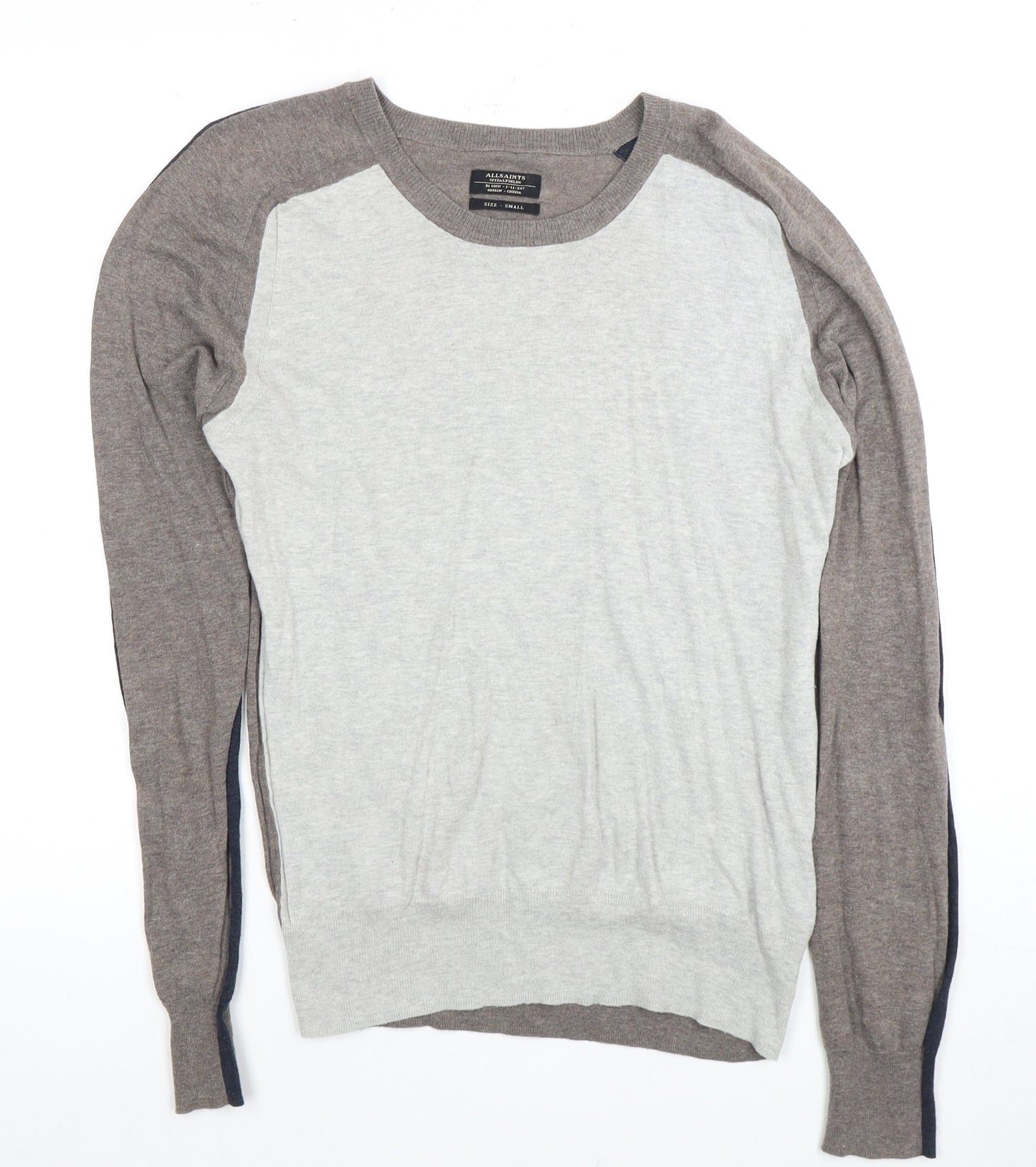 AllSaints Men's S Grey Cotton Pullover Jumper