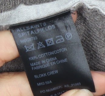 AllSaints Men's S Grey Cotton Pullover Jumper