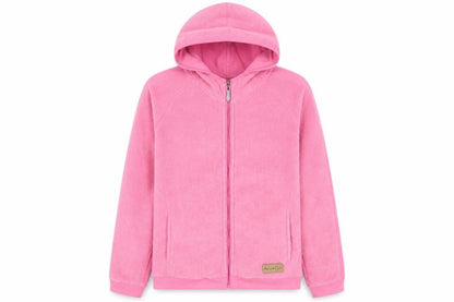 Front view of Weird Fish girls’ pink fleece jacket, size 7, casual