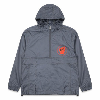 Front view of UFC boys’ grey anorak jacket l - hooded zip activewear