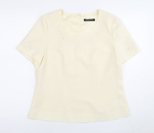 Jacques Vert Ivory Blouse - Women's 14, Formal Embroidered