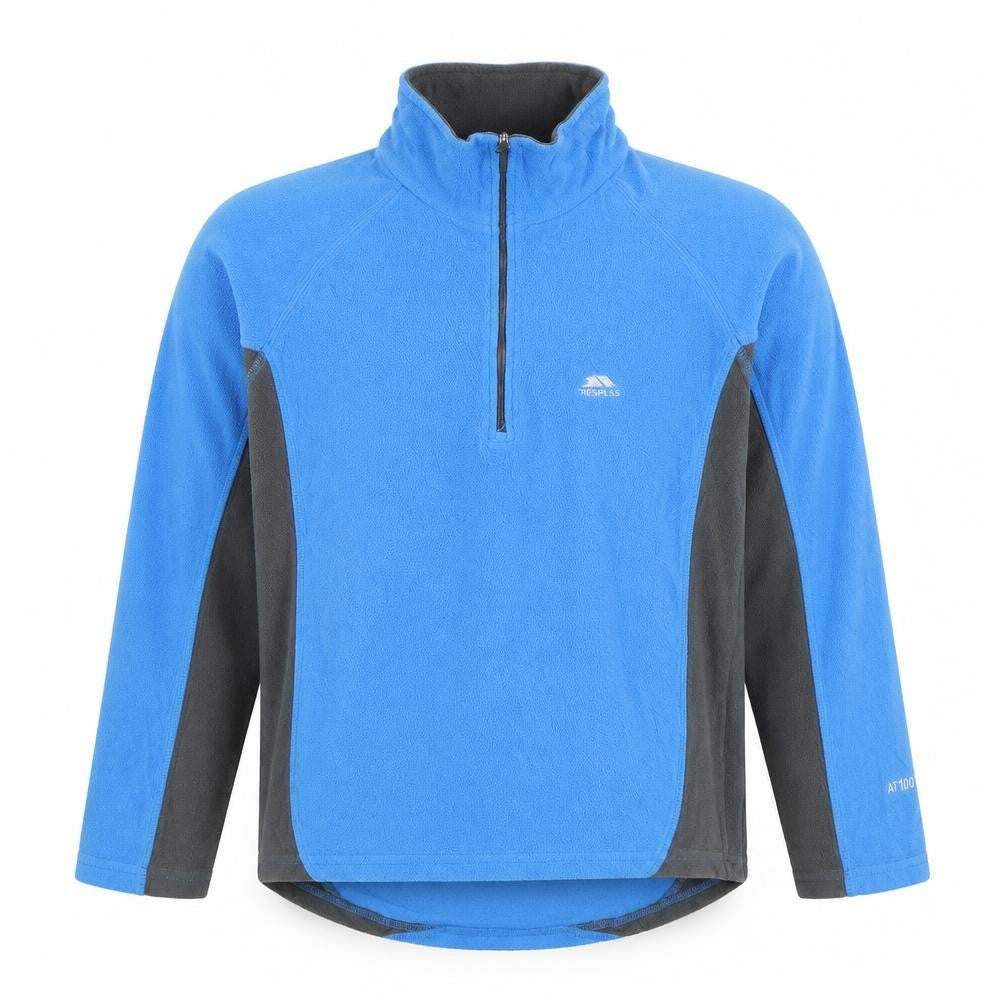 Front view of Trespass boys’ blue fleece 1/2 zip sweatshirt s
