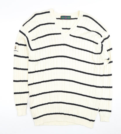 Glenmuir Men's Ivory Striped XL Pullover Jumper