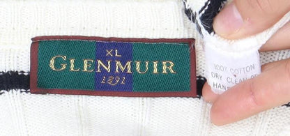 Glenmuir Men's Ivory Striped XL Pullover Jumper