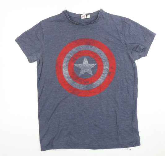 Marvel Men's Blue Captain America T-Shirt, Size L
