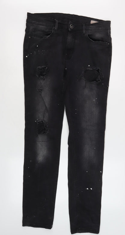 Voi Men's Black Skinny Distressed Jeans