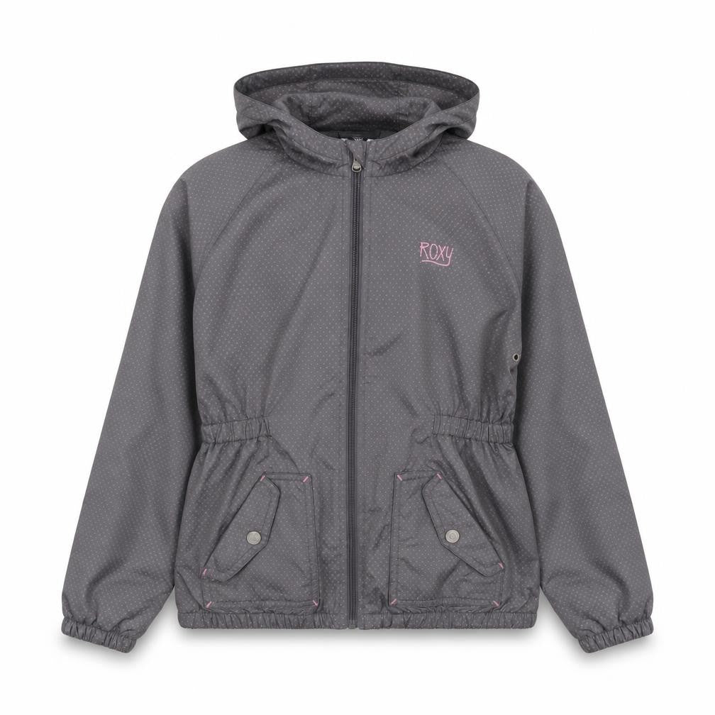 Front view of Roxy girls’ grey windbreaker jacket 12 years