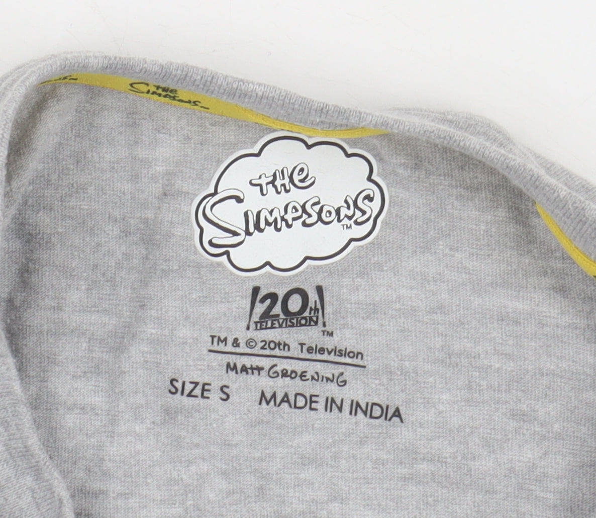 Unisex Adults UK Size S The Simpsons Grey Basic T-Shirt