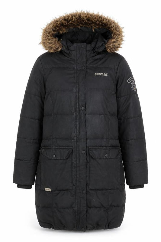 Regatta Women's Black Puffer Jacket Size 12 Fur Hood