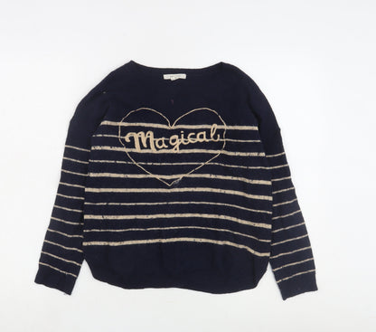 Wild Child Women's Blue Striped Pullover Jumper