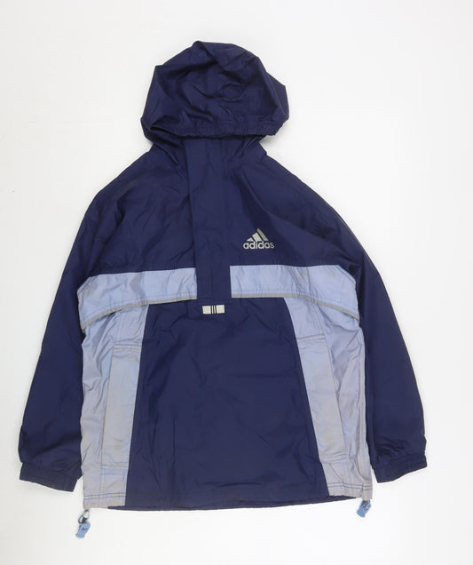 Additional front view of Adidas boys’ blue windbreaker jacket m hooded lightweight