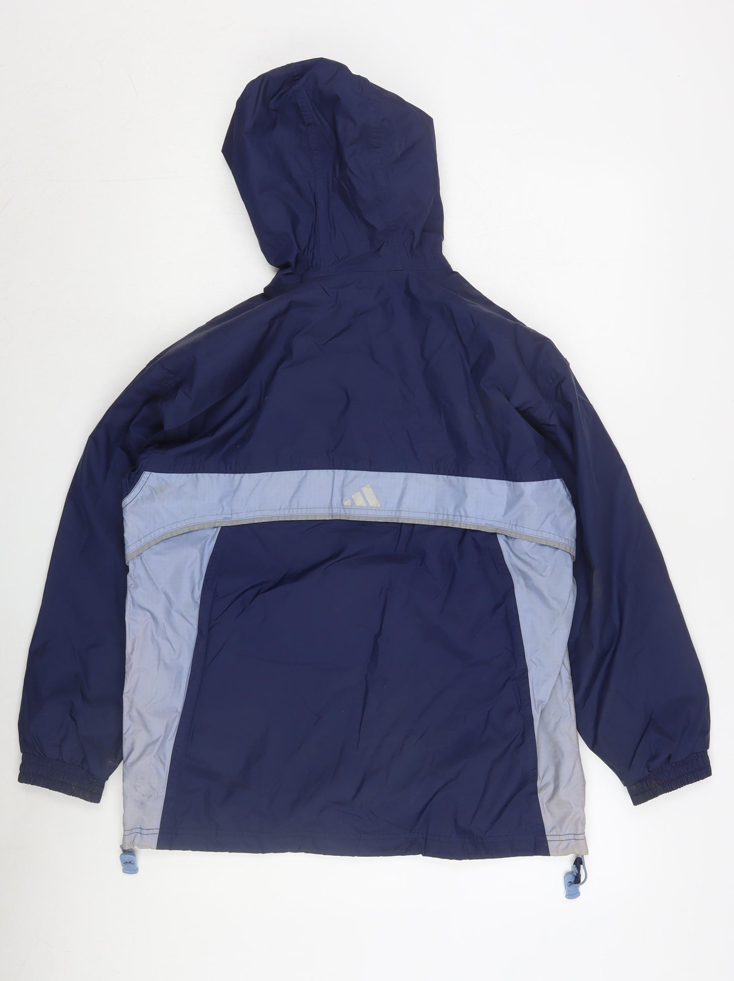 Adidas Boys Blue Windbreaker Jacket M Hooded Lightweight