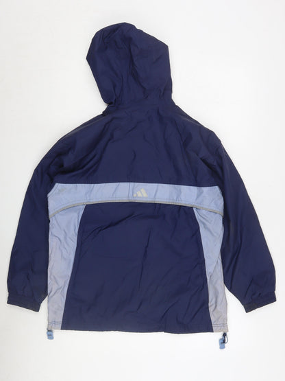 Adidas Boys Blue Windbreaker Jacket M Hooded Lightweight