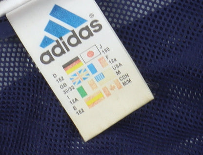 Adidas Boys Blue Windbreaker Jacket M Hooded Lightweight