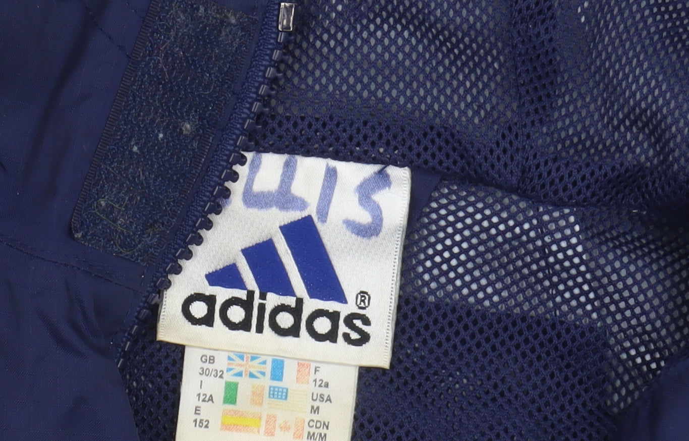 Adidas Boys Blue Windbreaker Jacket M Hooded Lightweight