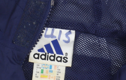 Adidas Boys Blue Windbreaker Jacket M Hooded Lightweight