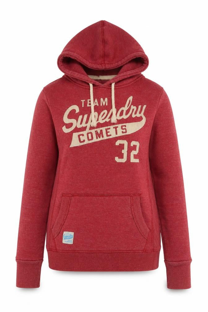 Front view of Superdry unisex red pullover hoodie m - casual sportswear