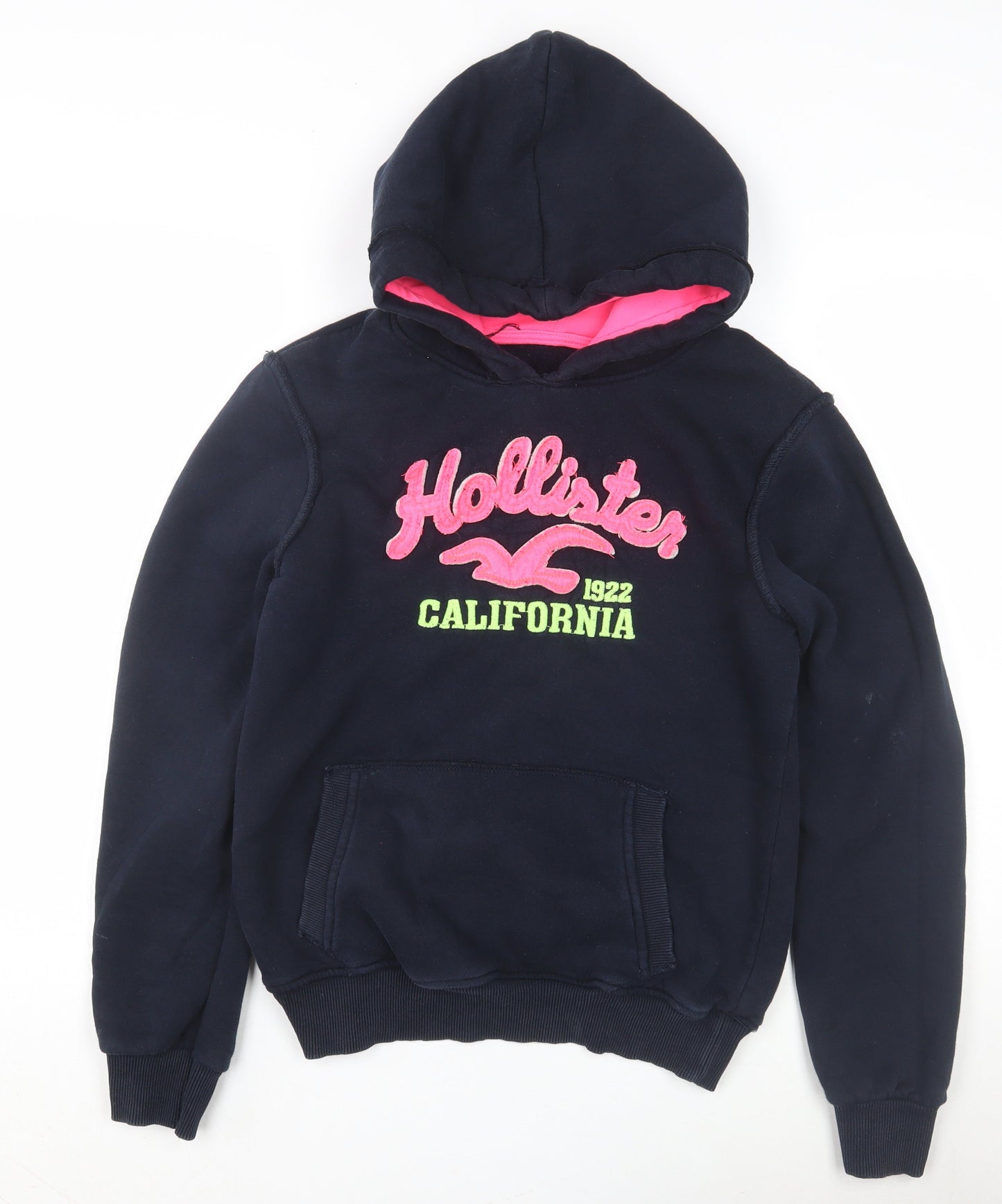 Hollister Women Navy Hoodie Size L Embroidered