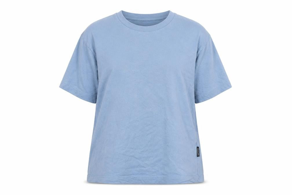 Front view of Kangol unisex blue cotton t-shirt, size M, crew neck