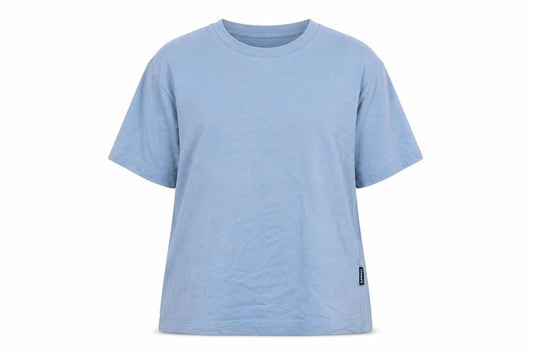 Front view of Kangol unisex blue cotton t-shirt, size M, crew neck