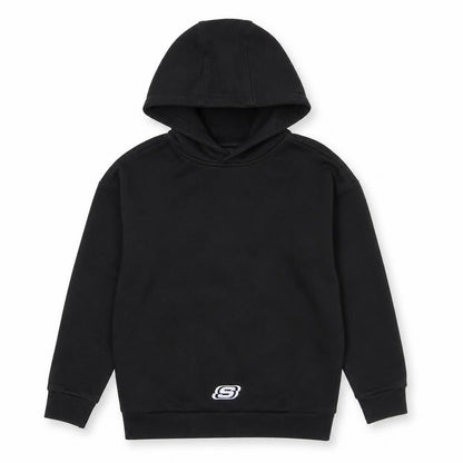 Front view of Skechers boys’ black hoodie, 8-9 years, graphic print pullover