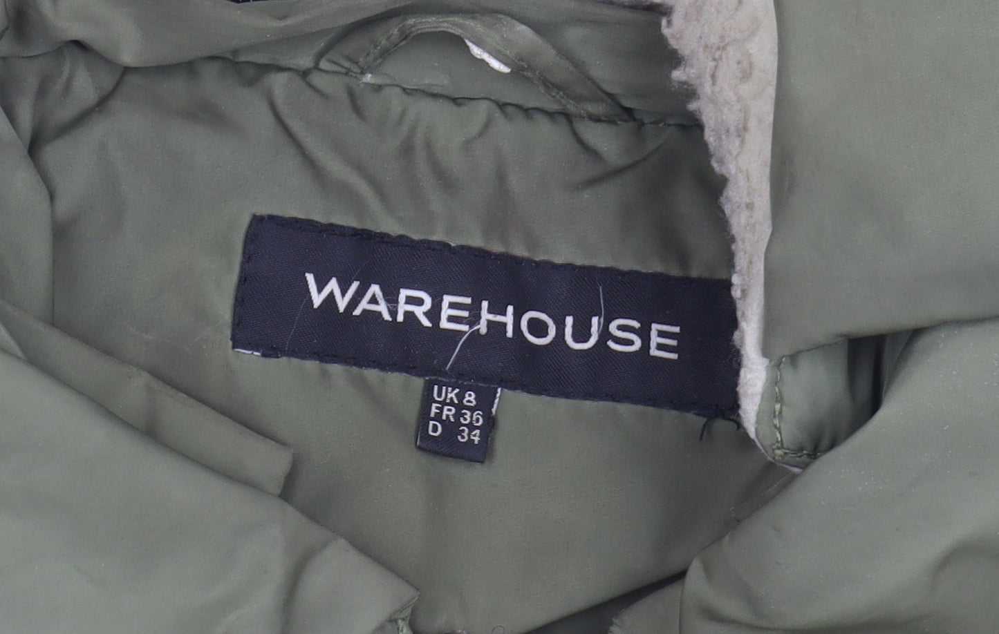 Womens UK Size 8 Warehouse Green Puffer Jacket