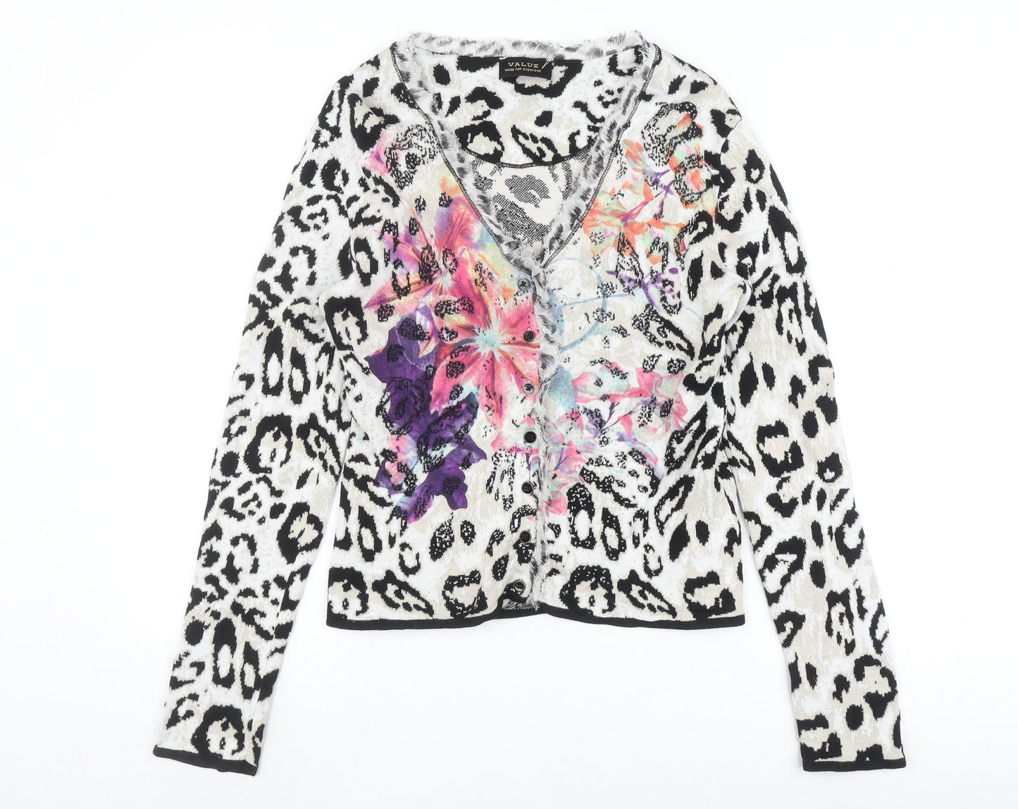 VALUE Women's Multicoloured V-Neck Cardigan Size 10