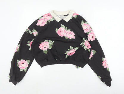 H&M Girls Black Floral Sweatshirt Pullover 13-14 Years