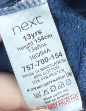 Next Boys Blue Hoodie Age 12-13 Pullover Logo Graphic