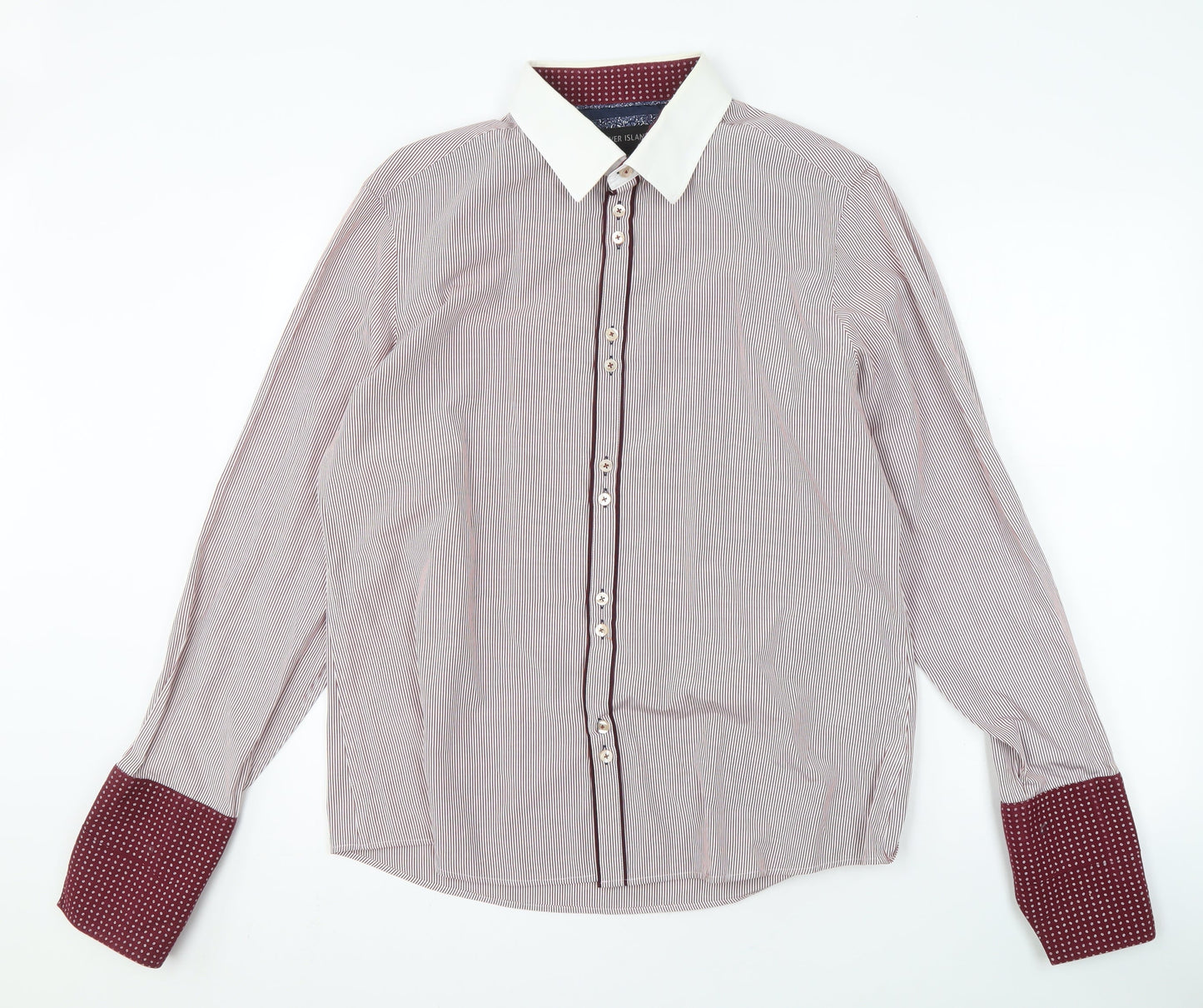 River Island Men's XL Red Striped Casual Dress Shirt