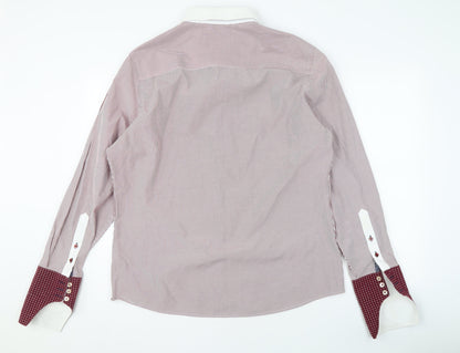 River Island Men's XL Red Striped Casual Dress Shirt