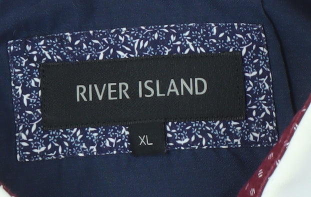 River Island Men's XL Red Striped Casual Dress Shirt