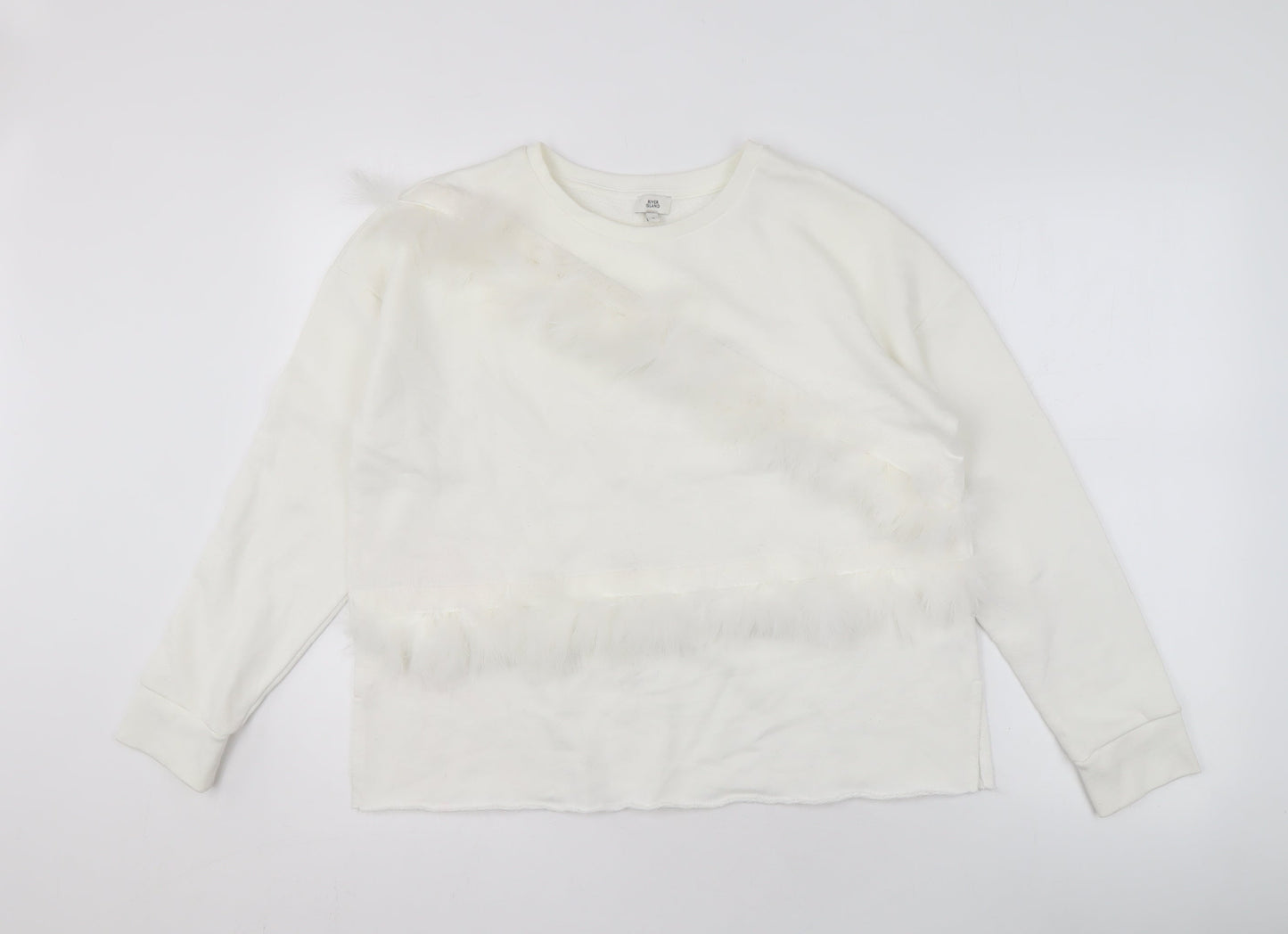 River Island Women’s White Fur Trim Pullover Sweatshirt S