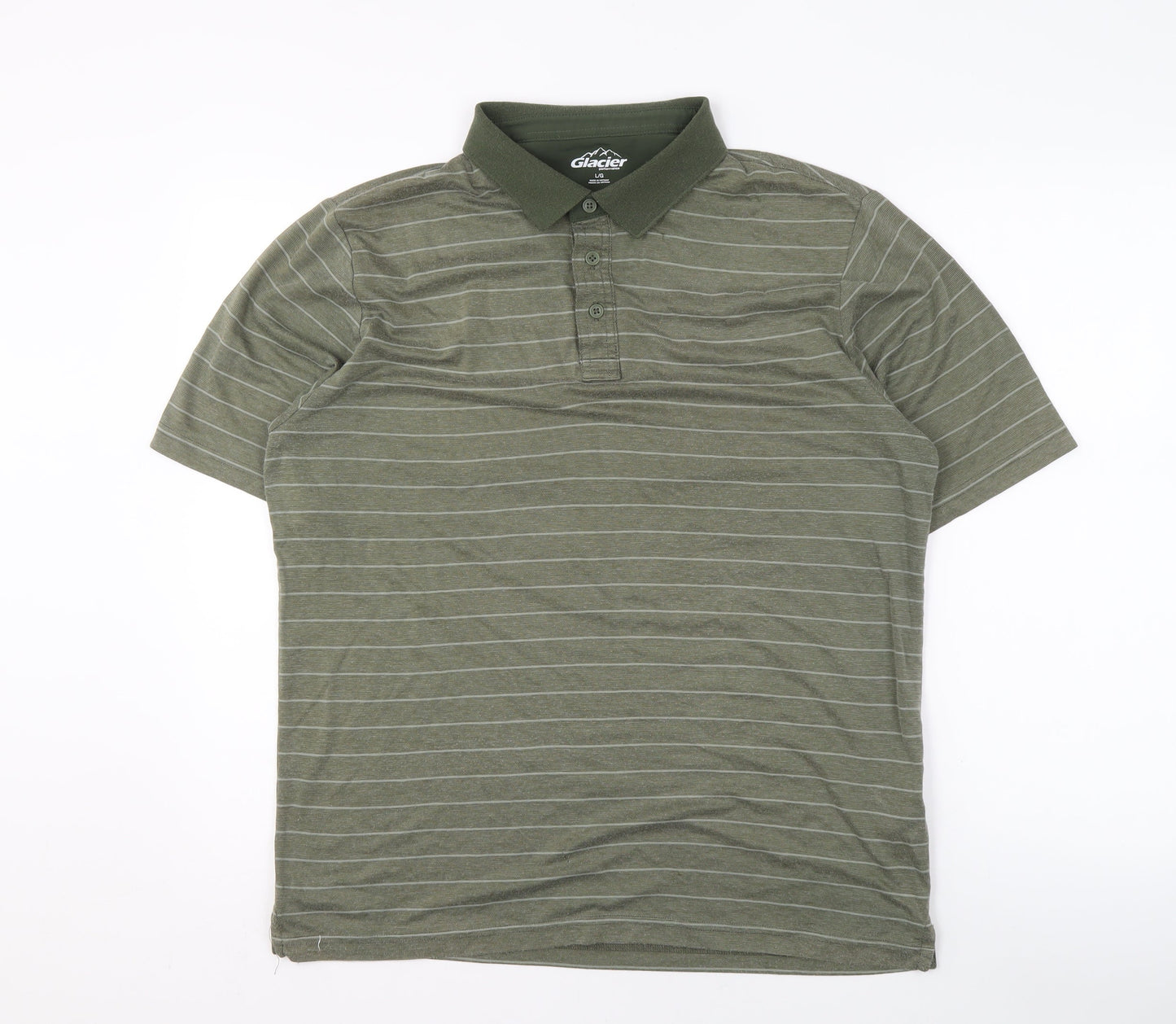 Glacier Men’s Green Striped Polo Shirt - Size L