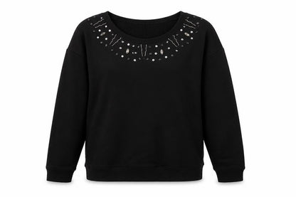 Limited Collection Women's Black Beaded Pullover Sweatshirt