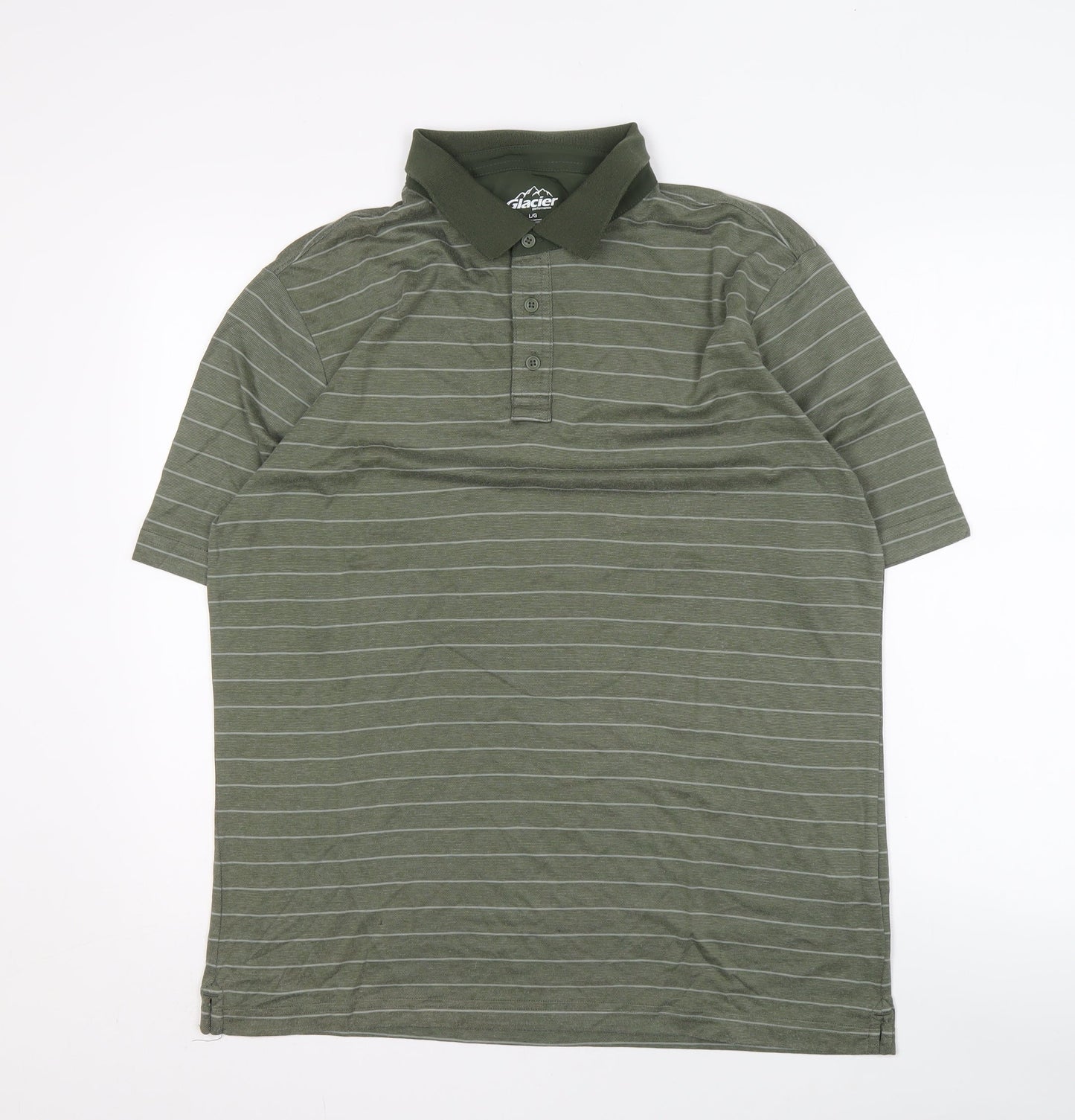 Glacier Men's Green Striped Polo Shirt Large